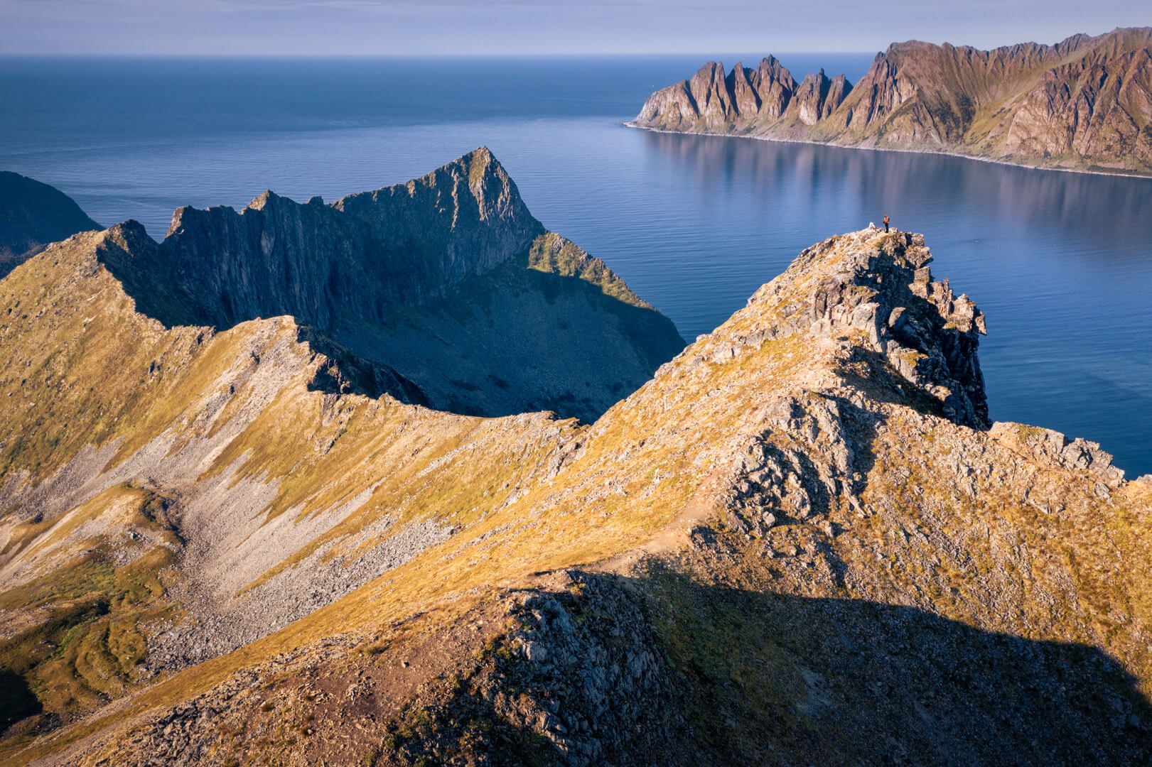 fjord, hory, arktida, senja, Norsko, aerial view, drone
