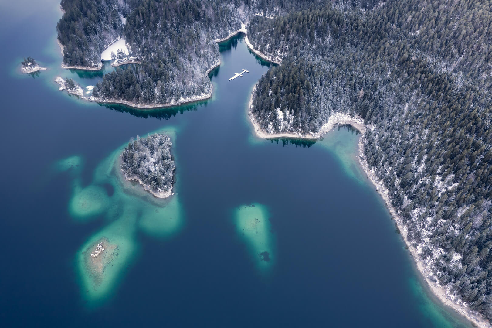 eibsee, jezero, zima, laguna, ostrov, aerial view, drone