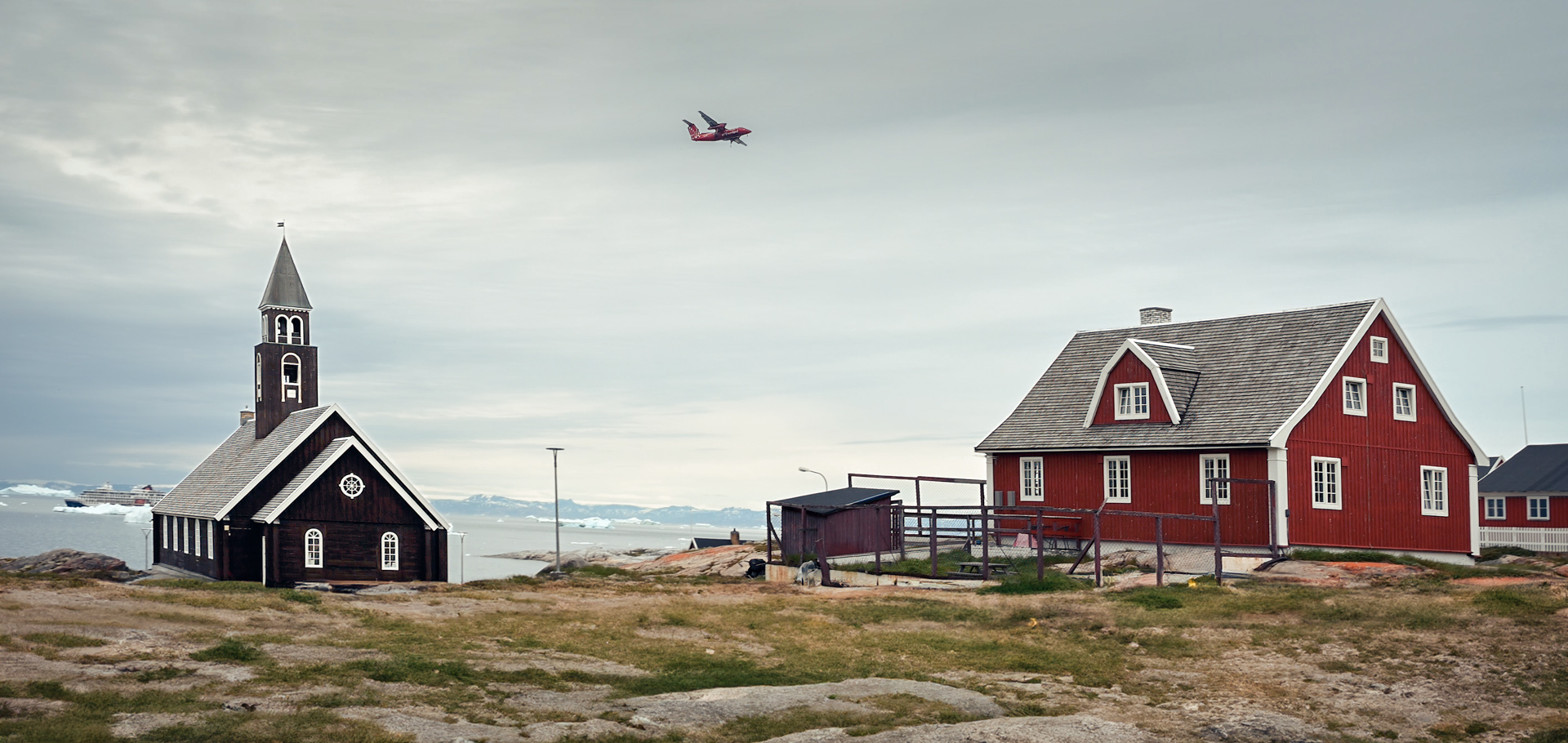 letadlo, domek, kostel, grónsko